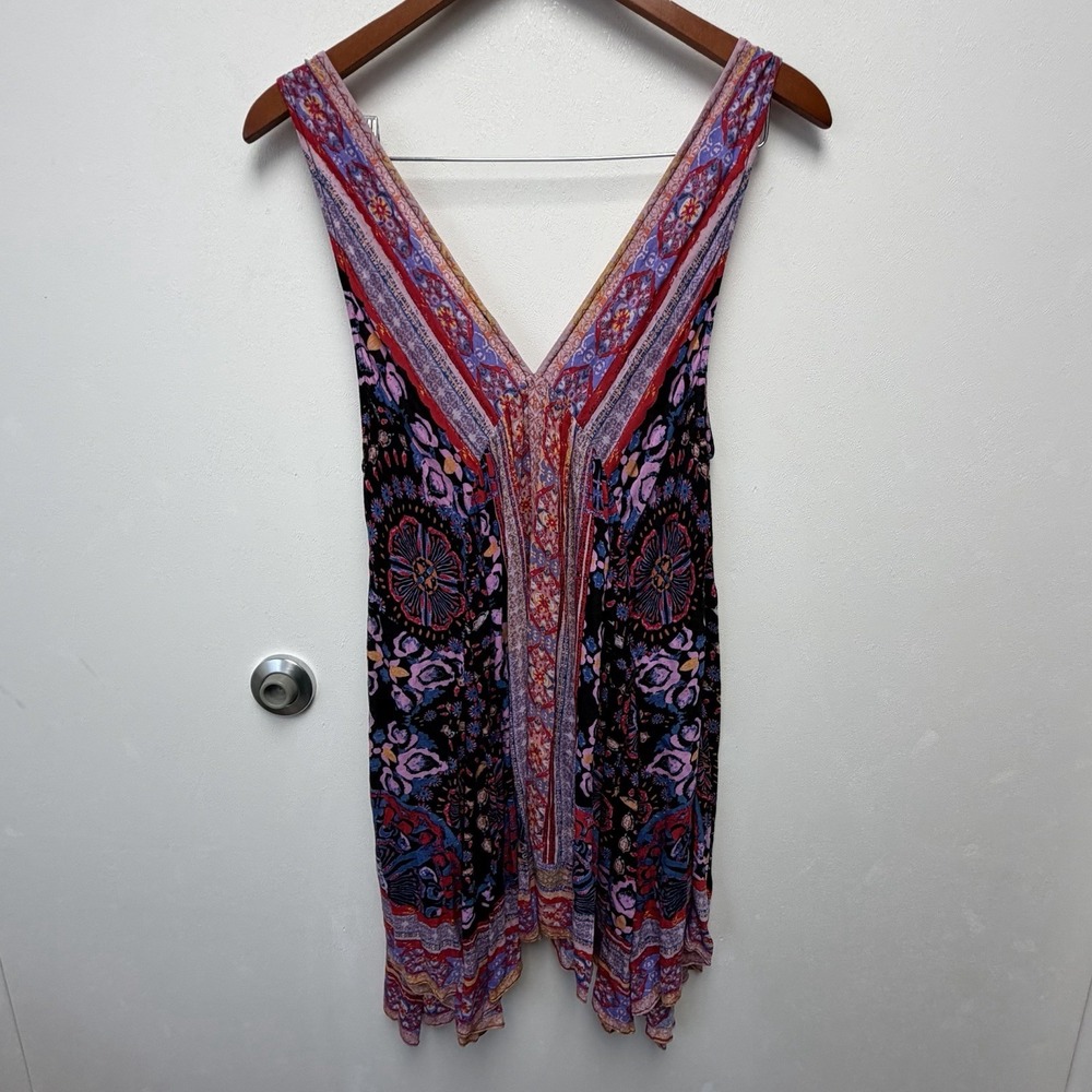 Free People Intimately XS Boho Printed Mini Dress Flowy Babydoll Gypsy - Picture 3 of 5